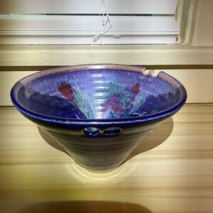 Artisan Handmade Ceramic Rice Bowl with Chopsticks Rest - Violet, Blue